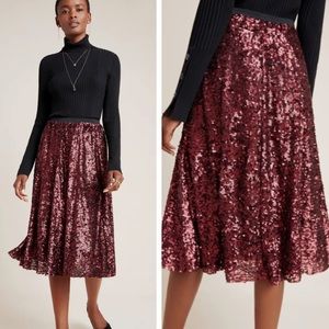 Anthropologie • Maeve Orleans Maroon Orleans Midi Sequin Skirt